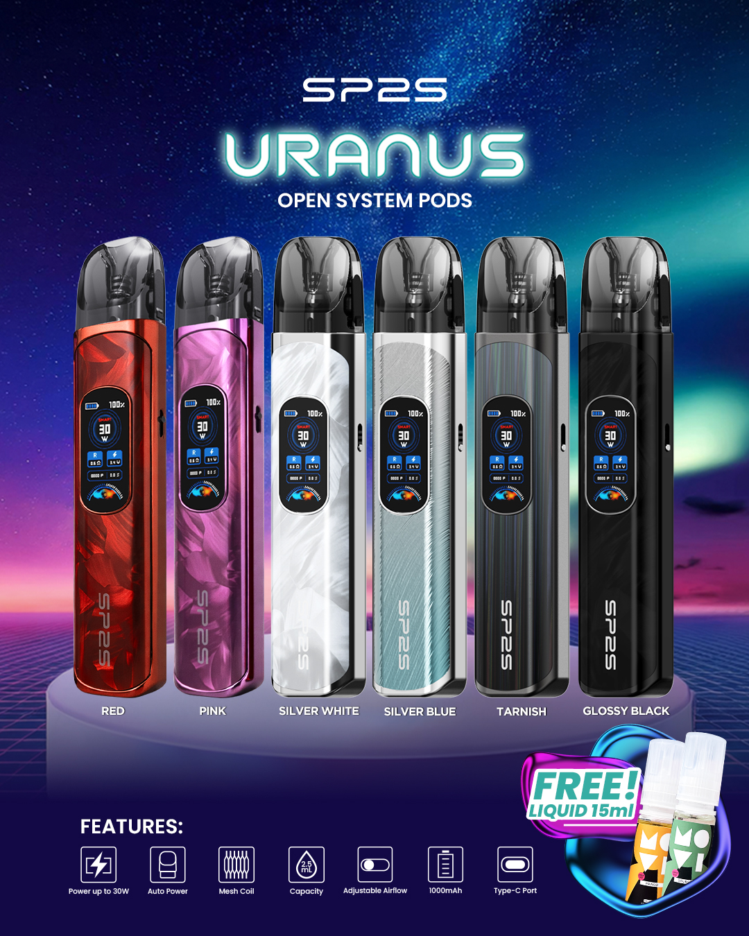 SP2S URANUS POD KIT 30W 1000mAh - Silverblue-1-image}